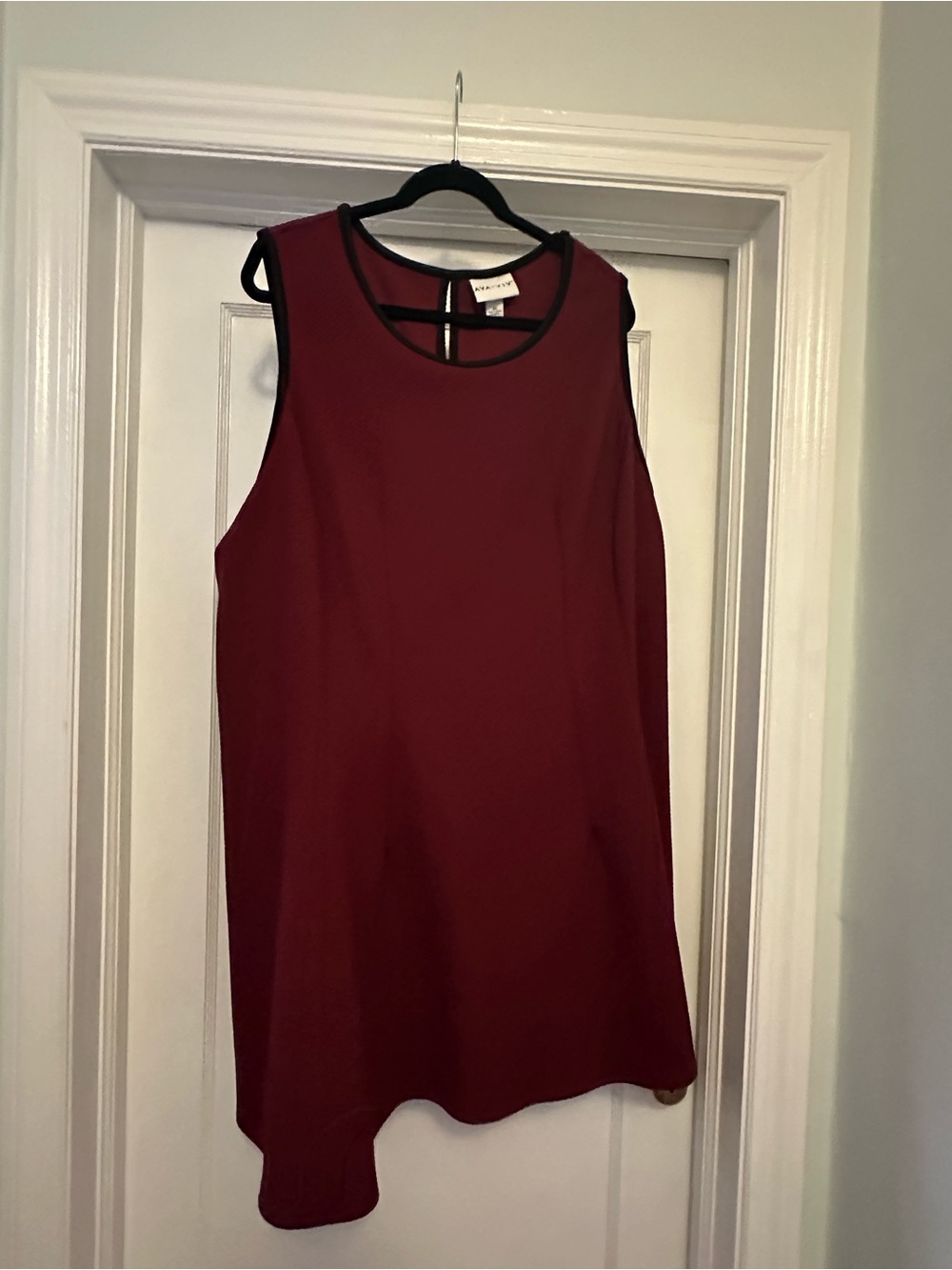 Ava & Viv Burgundy Sleeveless Shift Dress with Black Trim